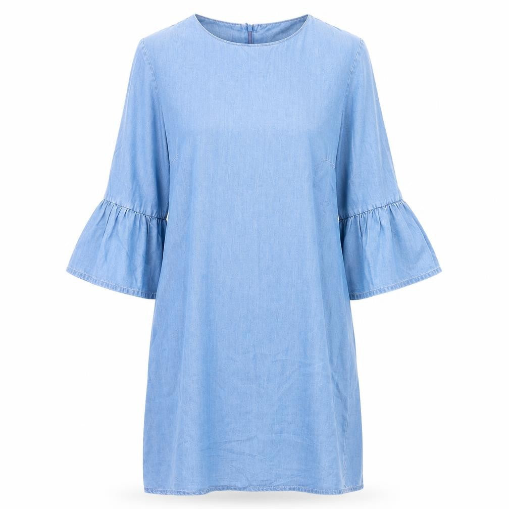 Zara Womens Blue Cotton Shift Size S Round Neck Zip