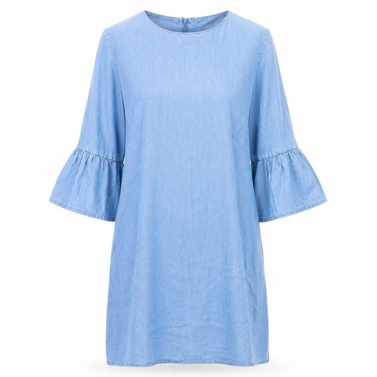 Zara Womens Blue Cotton Shift Size S Round Neck Zip