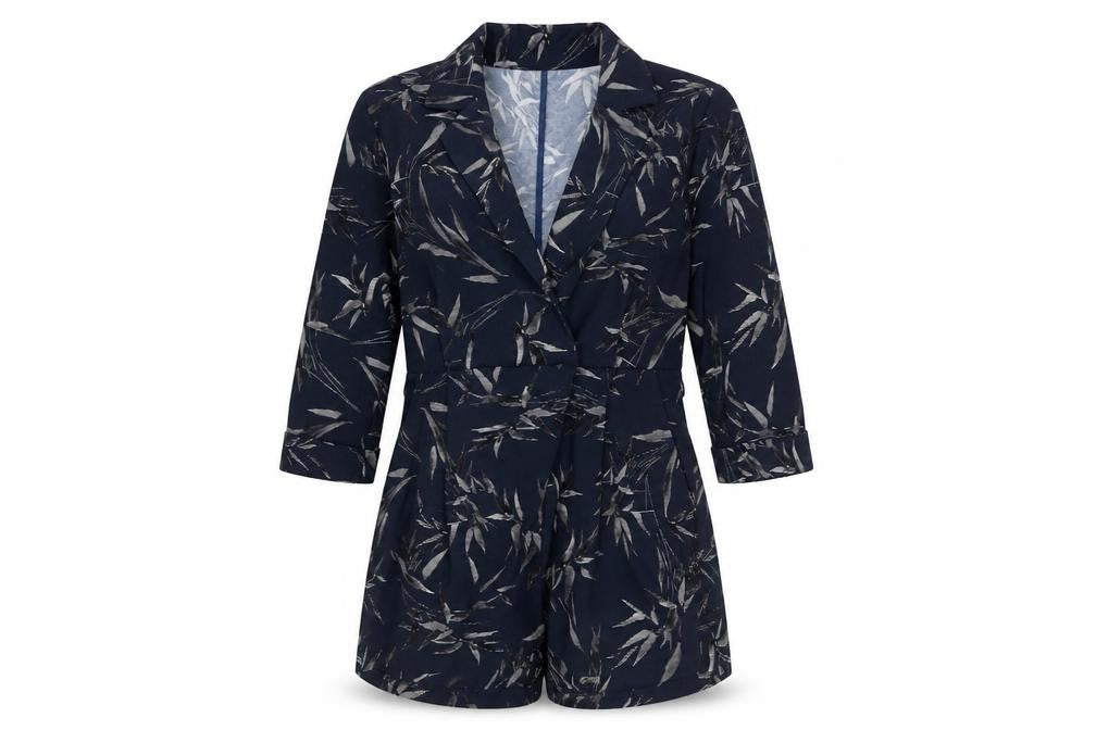 Topshop Womens Blue Floral Polyester Playsuit One-Piece Size 8 Button - Leaf Pattern