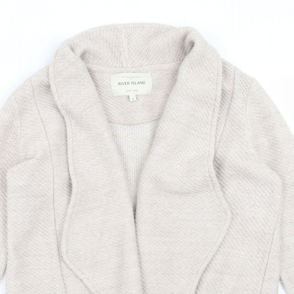 River Island Womens Beige V-Neck Cotton Cardigan Jumper Size 8