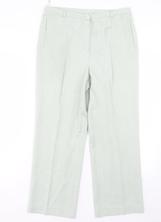 BHS Womens Green Polyester Trousers Size 12 L26 in Regular Button