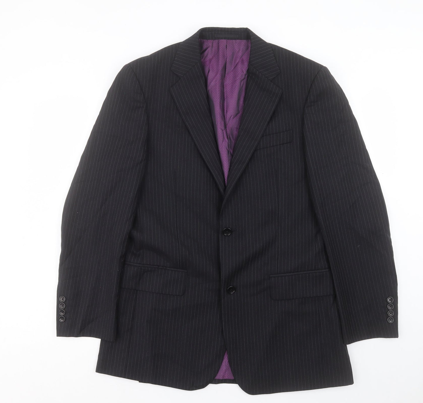 Racing Green Mens Black Striped Wool Jacket Suit Jacket Size 36