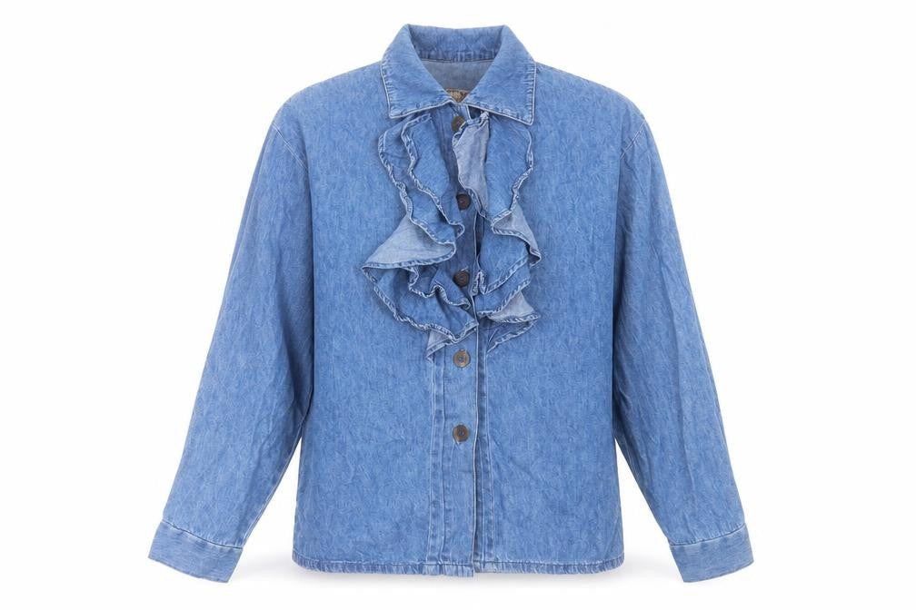 PASH U DENIM Womens Blue Cotton Basic Button-Up Size S Collared