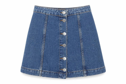 Topshop Womens Blue Cotton A-Line Skirt Size 6 Button