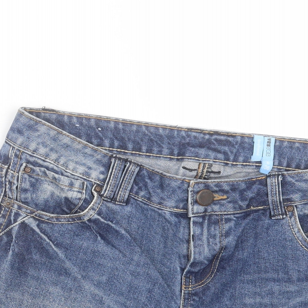 YESYES Womens Blue Cotton Boyfriend Shorts Size 8 L4 in Regular Button