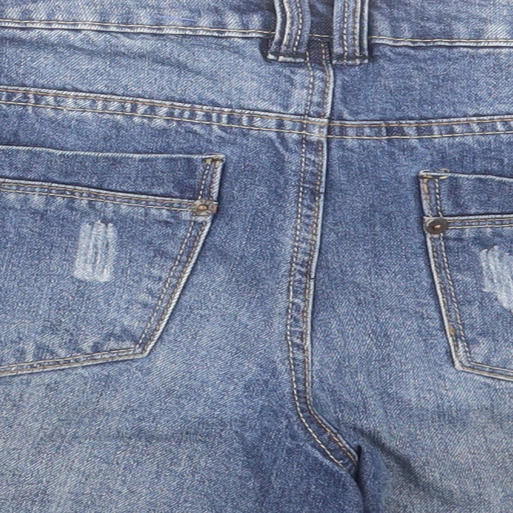 YESYES Womens Blue Cotton Boyfriend Shorts Size 8 L4 in Regular Button