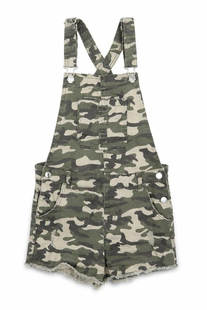 Denim & Co. Girls Green Camouflage Cotton Dungaree One-Piece Size 11-12 Years Button
