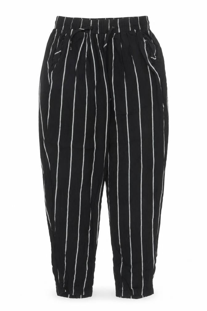 PRETTYLITTLETHING Womens Black Striped Viscose Harem Trousers Size 6 L23 in Regular Drawstring
