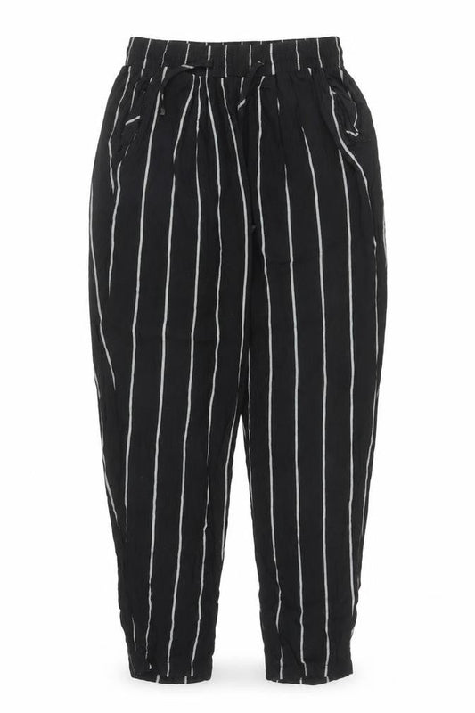 PRETTYLITTLETHING Womens Black Striped Viscose Harem Trousers Size 6 L23 in Regular Drawstring