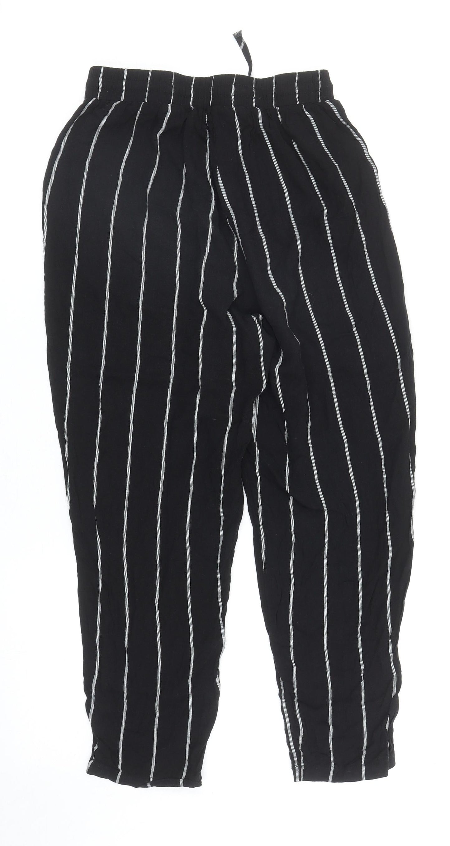 PRETTYLITTLETHING Womens Black Striped Viscose Harem Trousers Size 6 L23 in Regular Drawstring