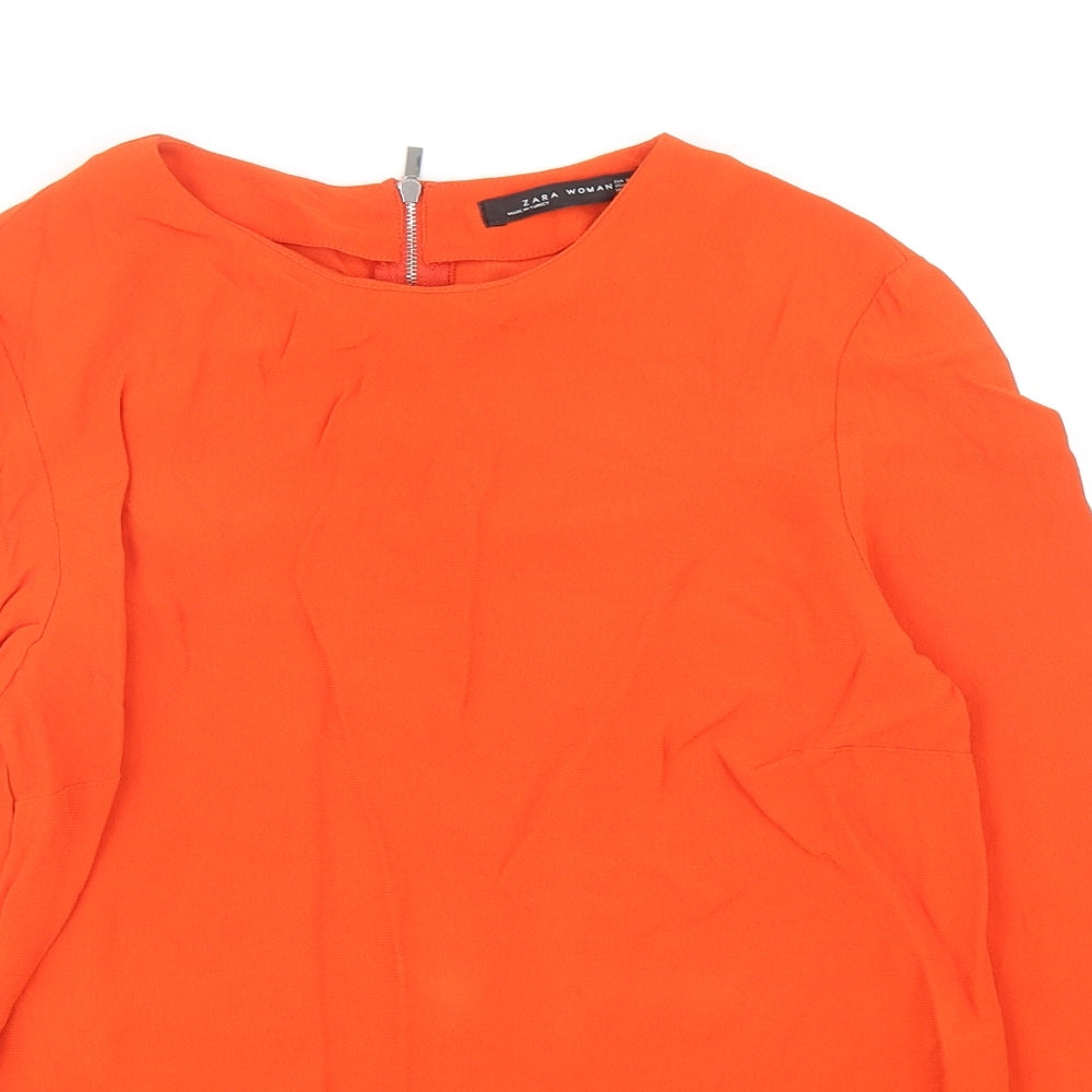 Zara Womens Orange Viscose Basic Blouse Size XS Round Neck
