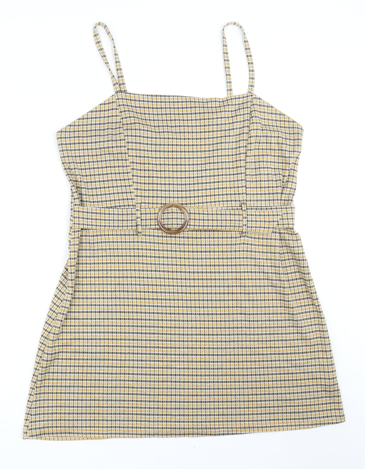Primark Womens Yellow Plaid Viscose Mini Size 20 Square Neck Pullover