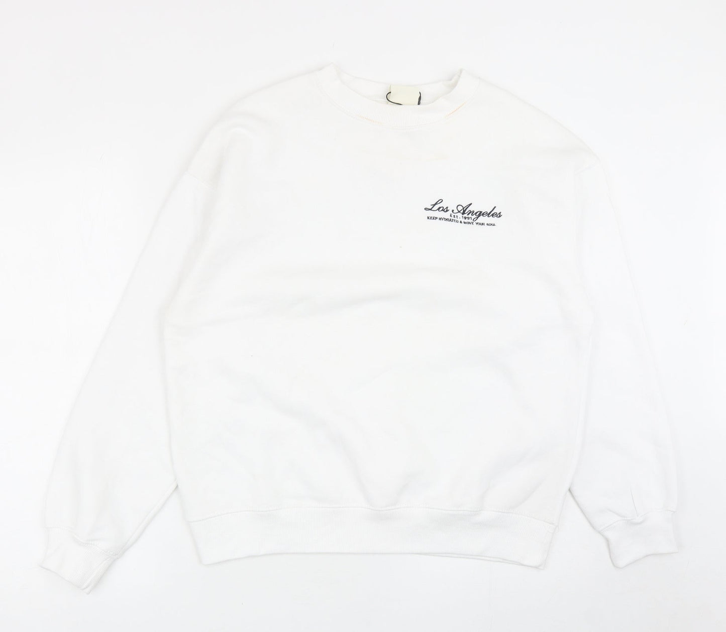 Pull&Bear Womens White Cotton Pullover Sweatshirt Size 2XS Pullover - Los Angeles