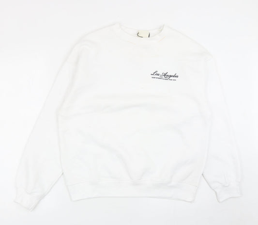 Pull&Bear Womens White Cotton Pullover Sweatshirt Size 2XS Pullover - Los Angeles