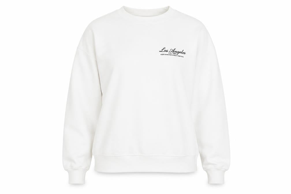 Pull&Bear Womens White Cotton Pullover Sweatshirt Size 2XS Pullover - Los Angeles