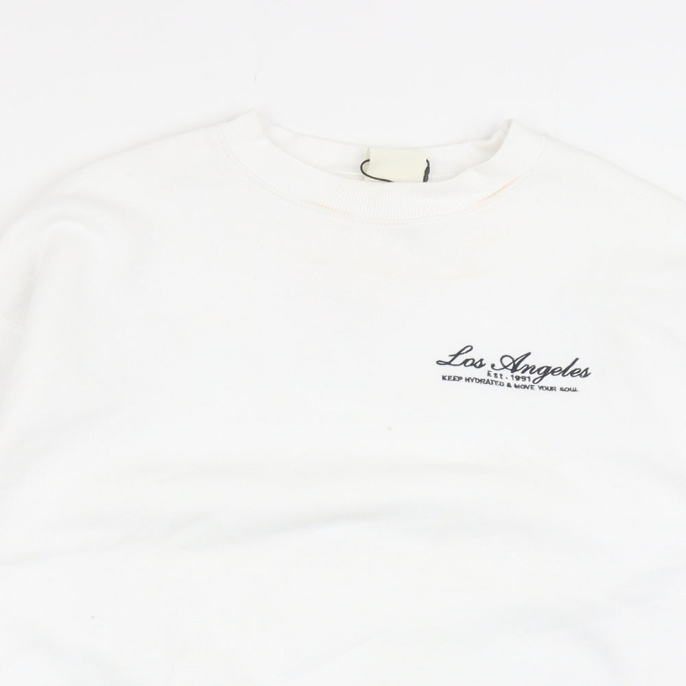 Pull&Bear Womens White Cotton Pullover Sweatshirt Size 2XS Pullover - Los Angeles