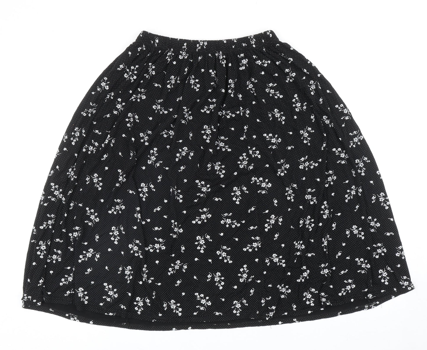 Preworn Womens Black Floral Viscose Swing Skirt Size 2XL