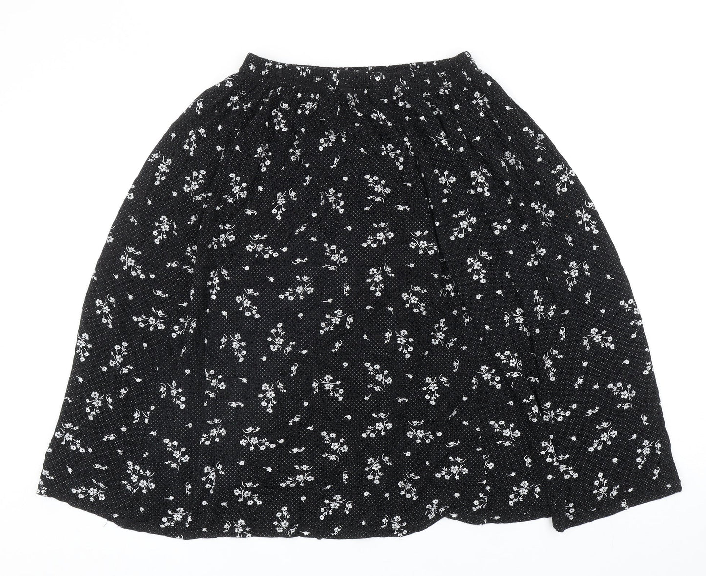 Preworn Womens Black Floral Viscose Swing Skirt Size 2XL