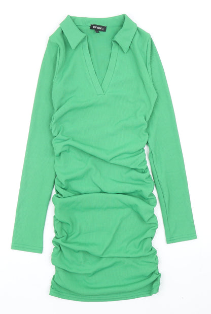 Me Me X Womens Green Polyester Bodycon Size 8 Collared Pullover - Ribbed
