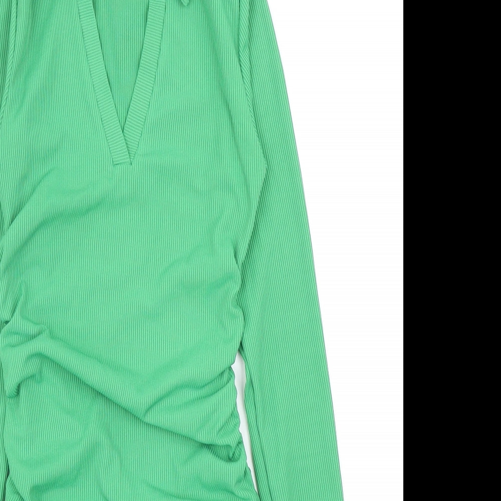 Me Me X Womens Green Polyester Bodycon Size 8 Collared Pullover - Ribbed