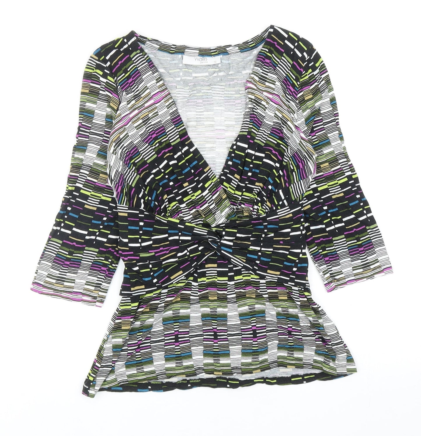 Wallis Womens Multicoloured Geometric Viscose Basic Blouse Size 12 V-Neck