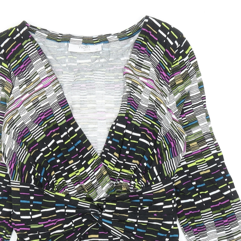 Wallis Womens Multicoloured Geometric Viscose Basic Blouse Size 12 V-Neck