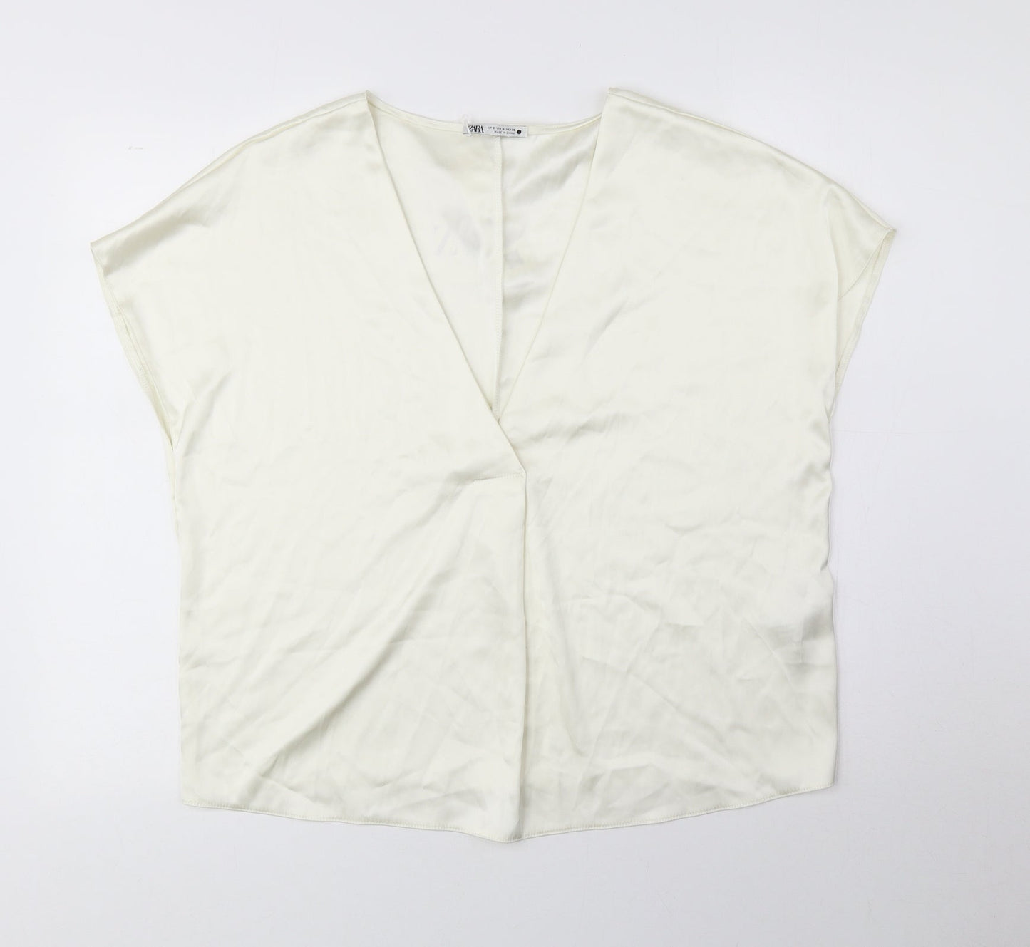 Zara Womens White Polyester Basic Blouse Size S V-Neck