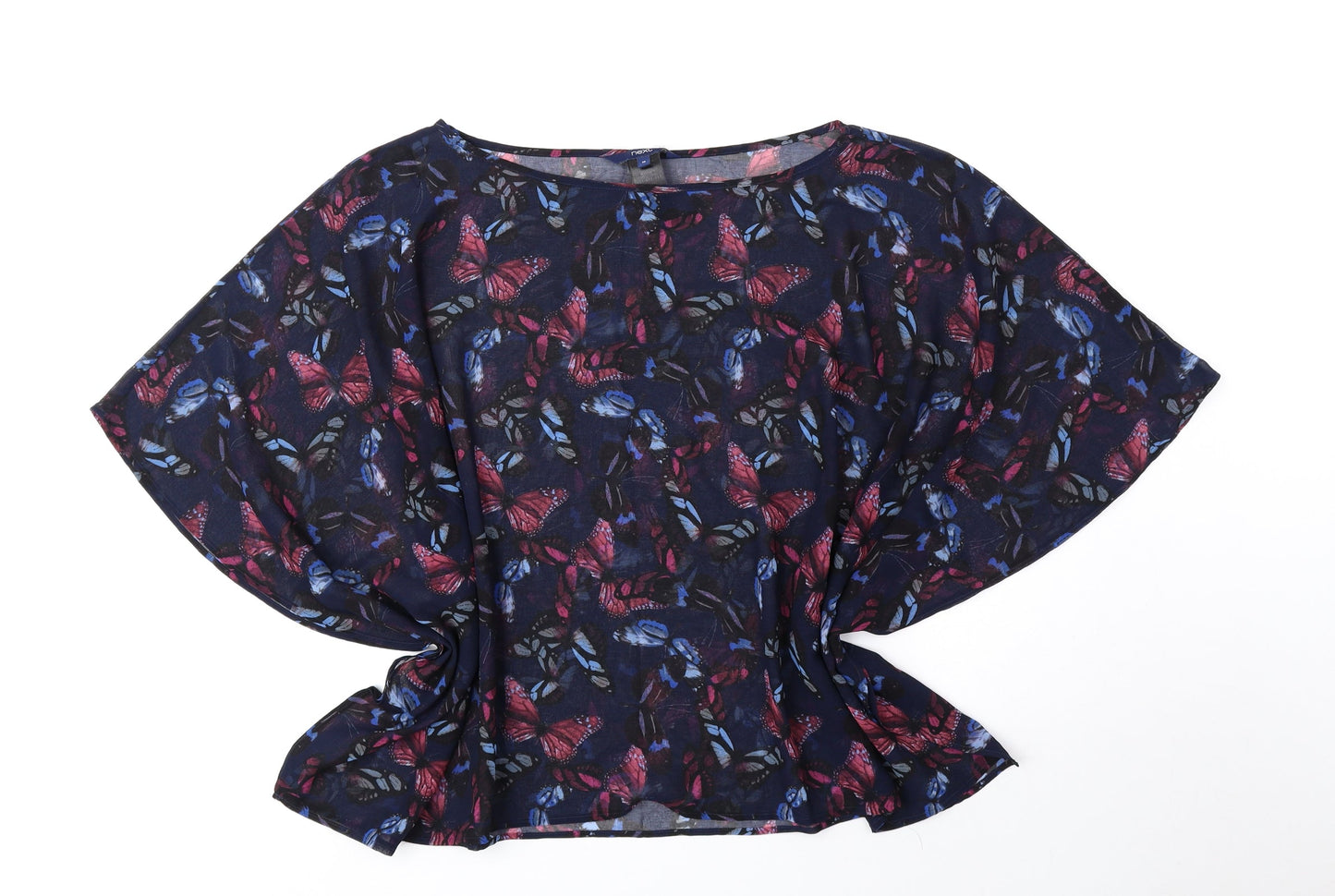 NEXT Womens Blue Geometric Polyester Basic Blouse Size 10 Round Neck - Butterfly Pattern