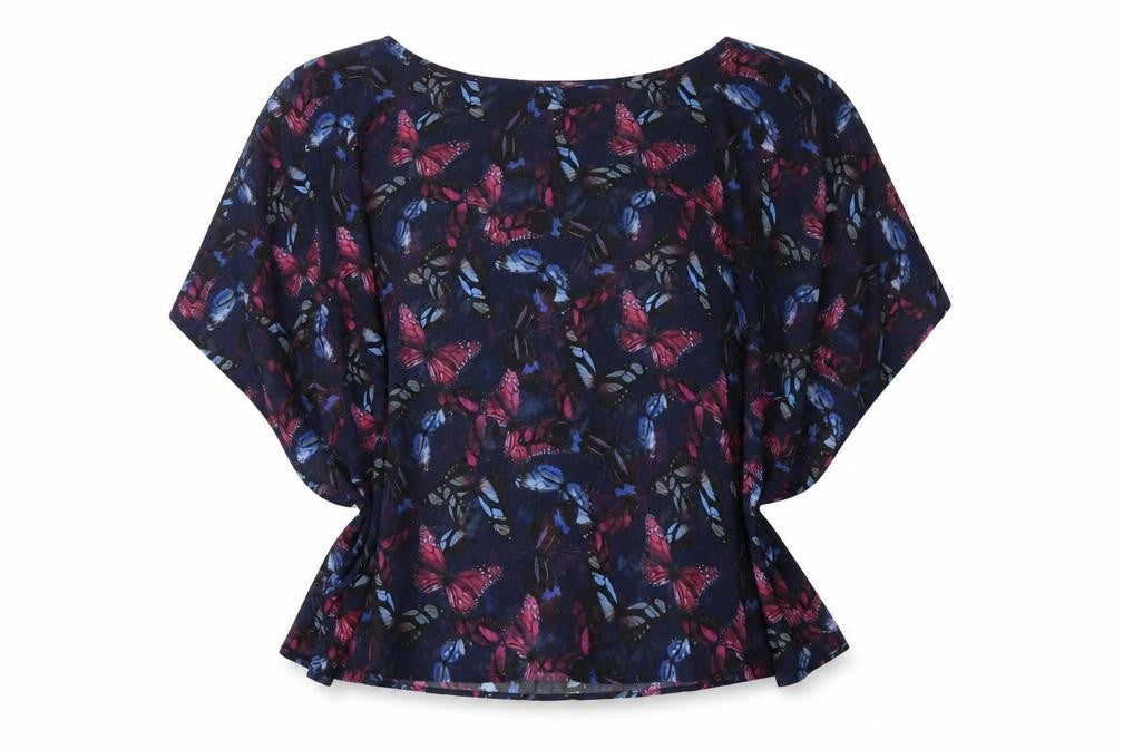 NEXT Womens Blue Geometric Polyester Basic Blouse Size 10 Round Neck - Butterfly Pattern