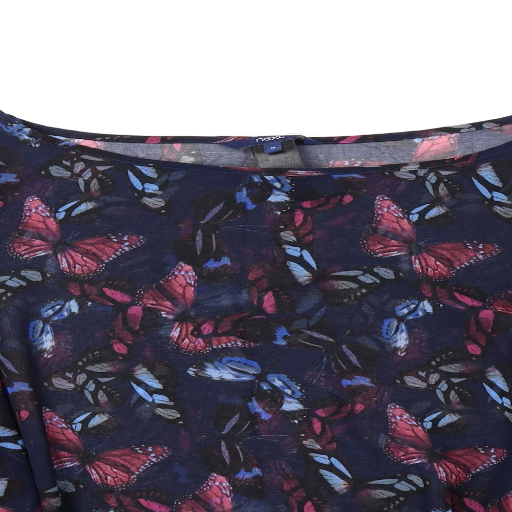 NEXT Womens Blue Geometric Polyester Basic Blouse Size 10 Round Neck - Butterfly Pattern