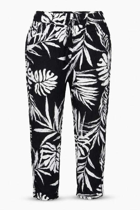 Debenhams Womens Black Floral Viscose Trousers Size 6 L23 in Regular Drawstring