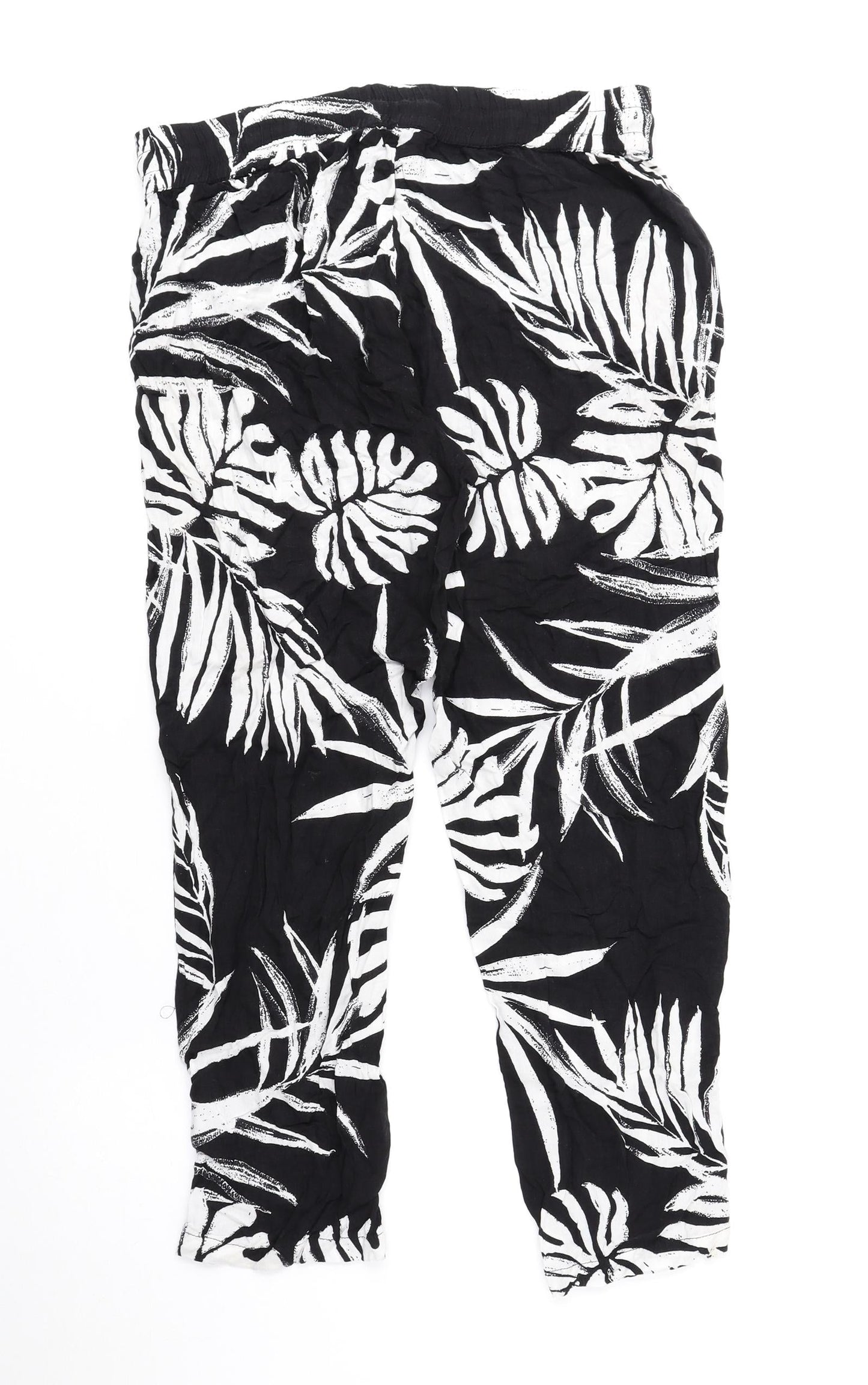 Debenhams Womens Black Floral Viscose Trousers Size 6 L23 in Regular Drawstring