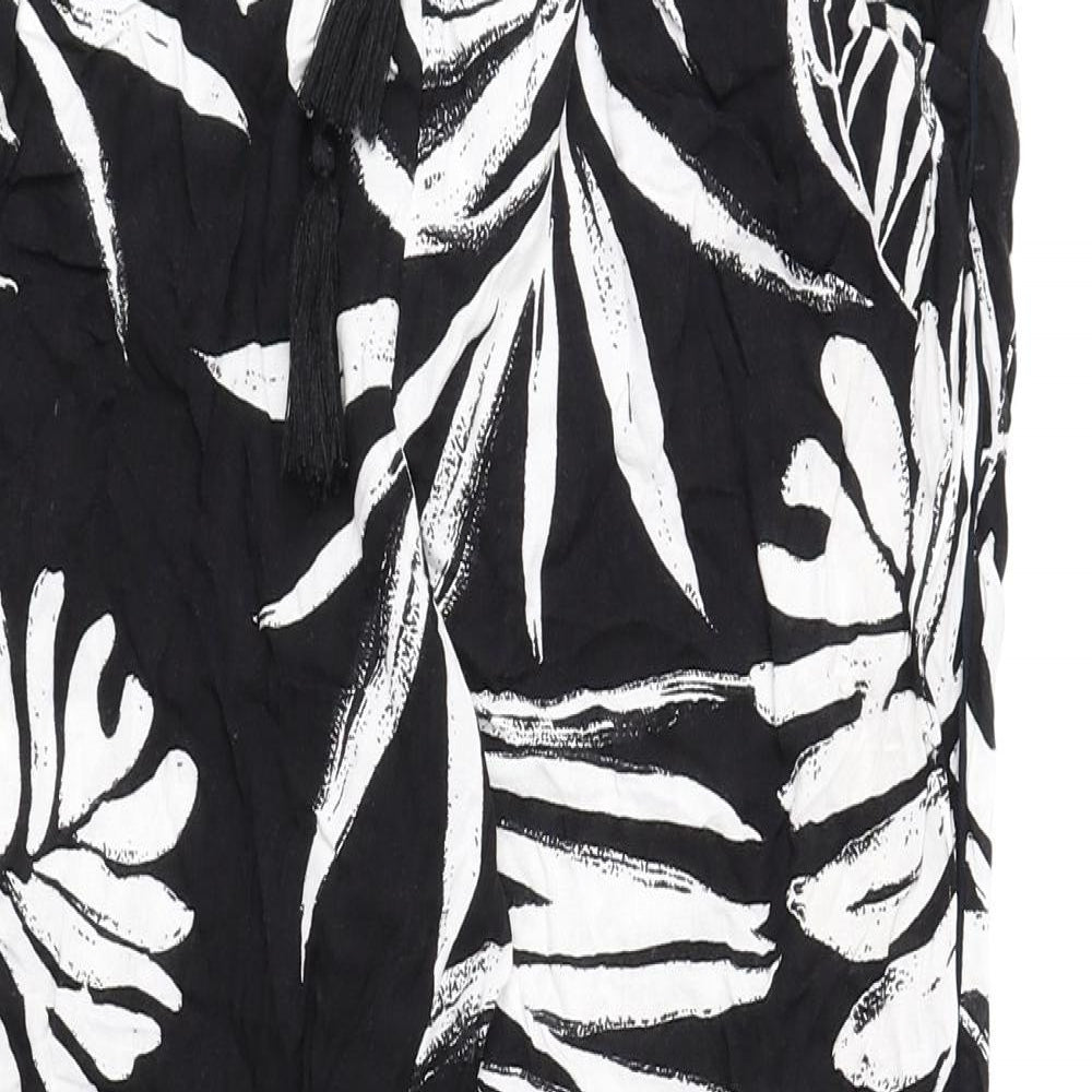 Debenhams Womens Black Floral Viscose Trousers Size 6 L23 in Regular Drawstring