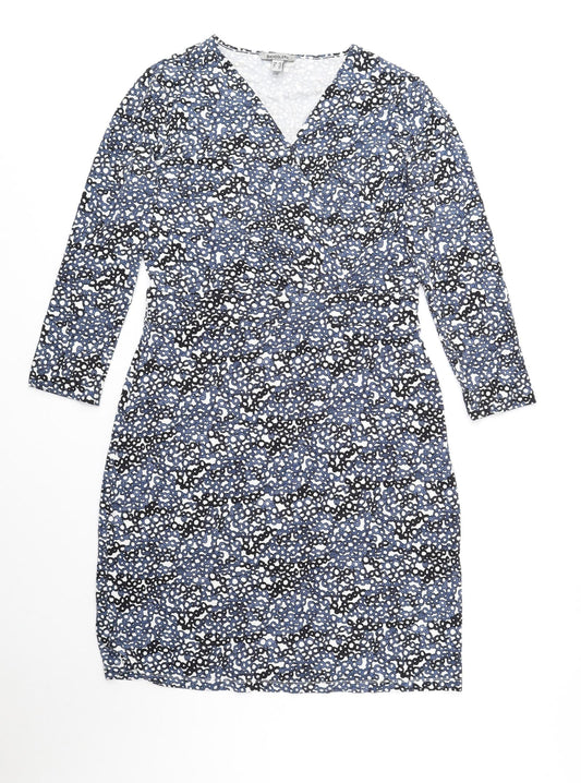 Bandolera Womens Blue Geometric Viscose Fit & Flare Size 12 V-Neck Pullover - Elastic Waist