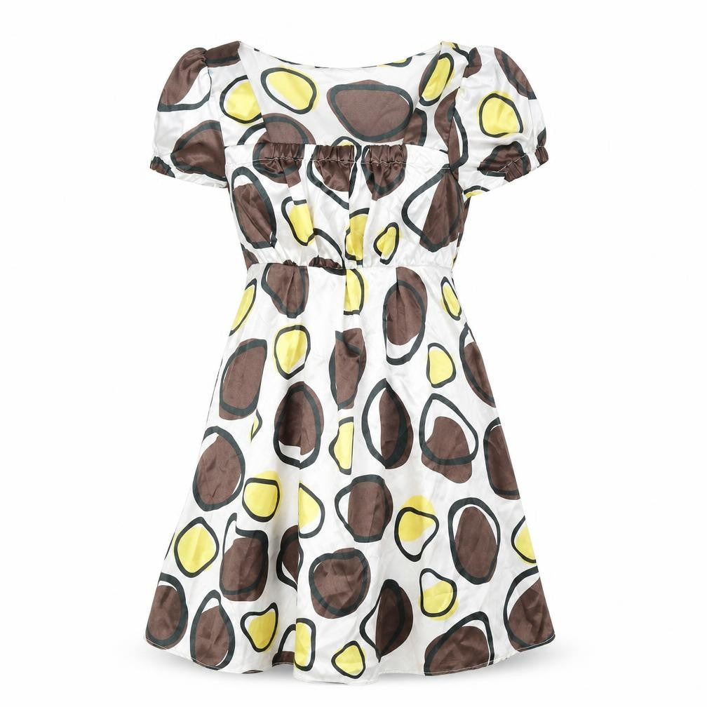 Nuuk Womens White Geometric Polyester Fit & Flare Size 8 Square Neck Pullover - Elastic Waist