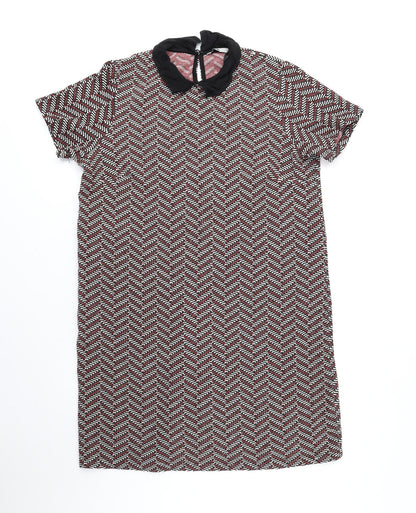 Tu Womens Multicoloured Geometric Polyester Sheath Size 14 Collared Button