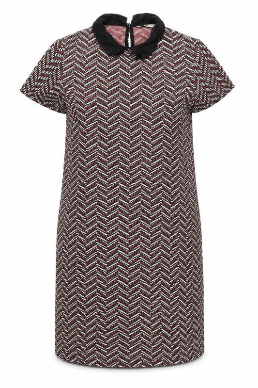 Tu Womens Multicoloured Geometric Polyester Sheath Size 14 Collared Button