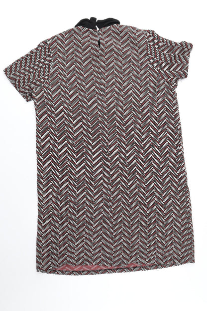 Tu Womens Multicoloured Geometric Polyester Sheath Size 14 Collared Button