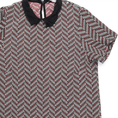Tu Womens Multicoloured Geometric Polyester Sheath Size 14 Collared Button