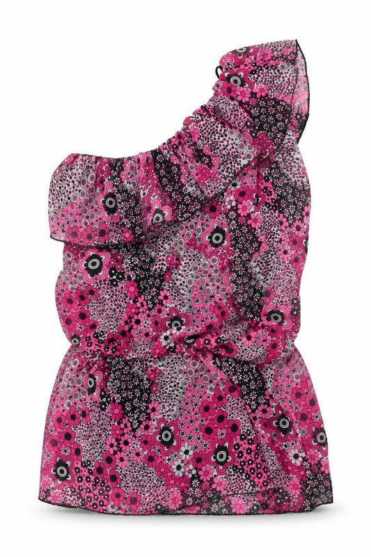 Preworn Womens Multicoloured Floral Polyester Basic Blouse Size 10 One Shoulder
