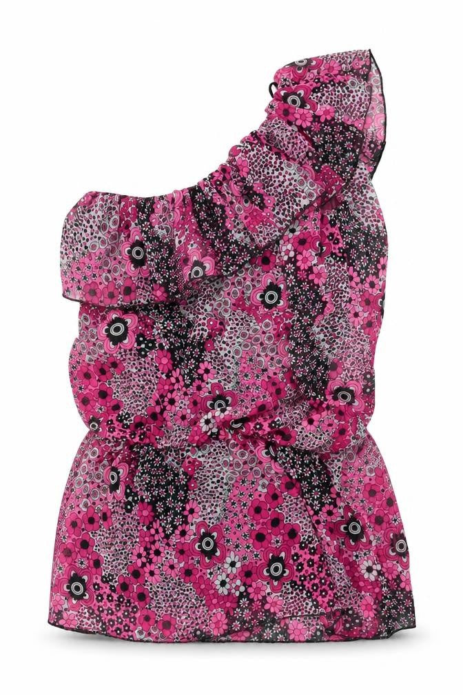 Preworn Womens Multicoloured Floral Polyester Basic Blouse Size 10 One Shoulder