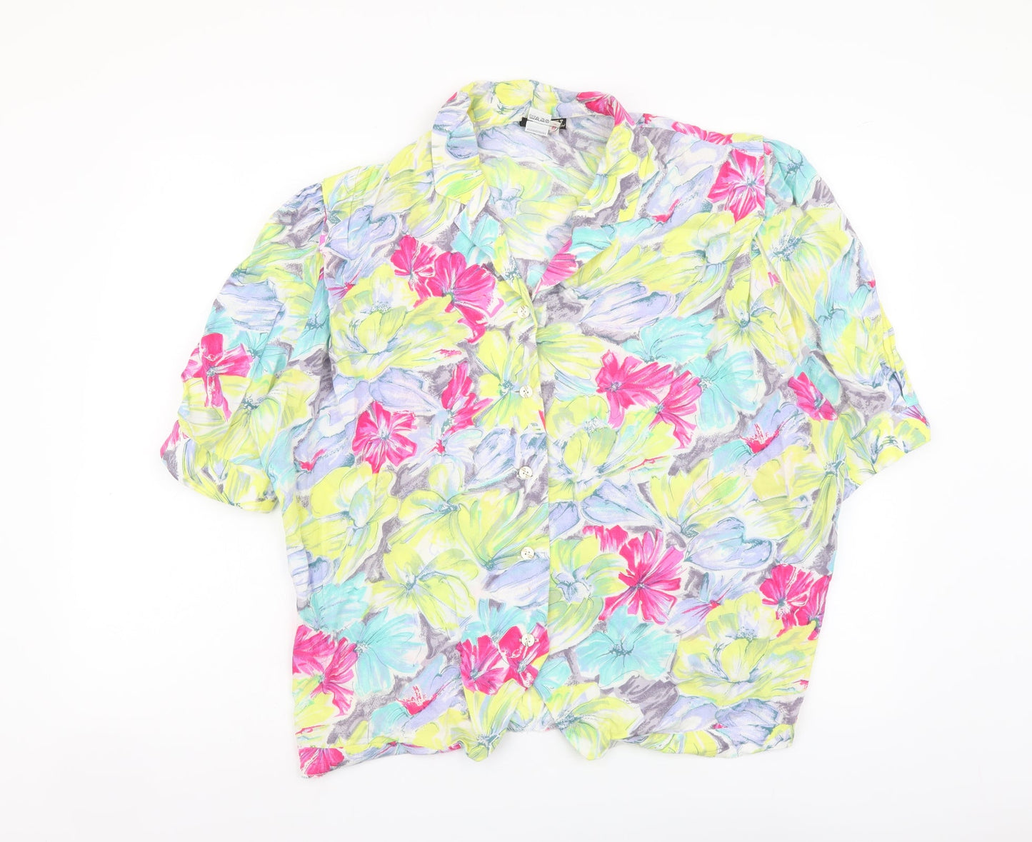 O-Batel Womens Multicoloured Floral Viscose Basic Button-Up Size XL Collared