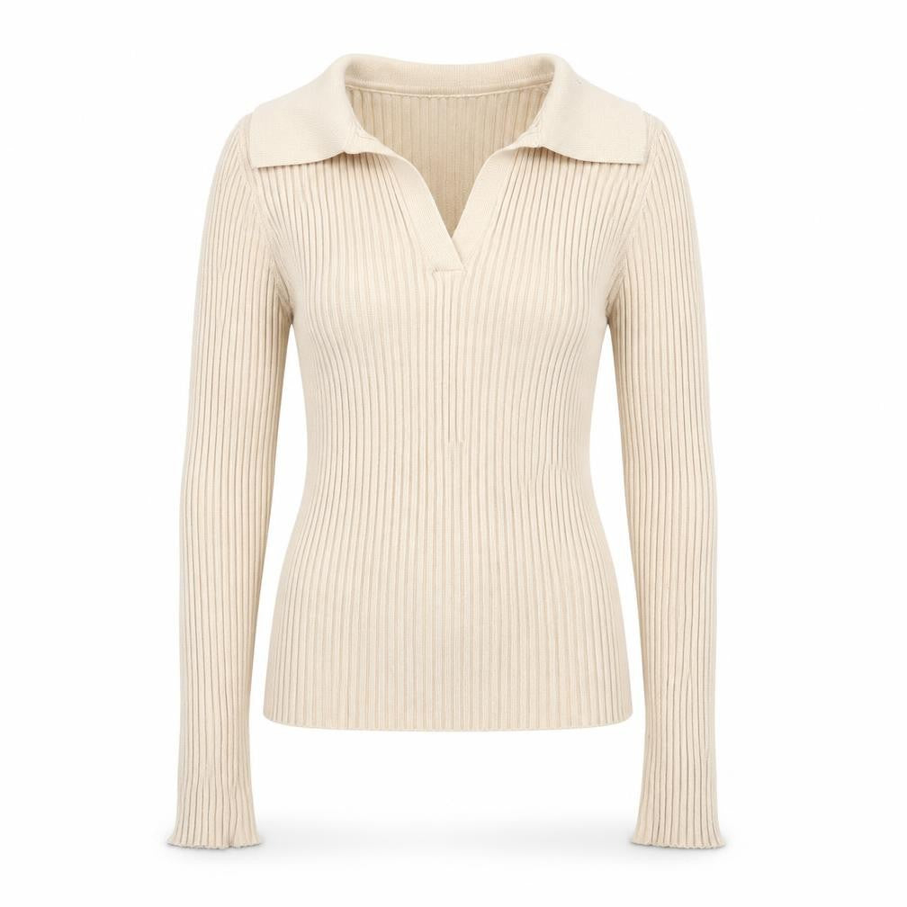 Dazy Womens Beige Collared Polyester Pullover Jumper Size M - Ribbed