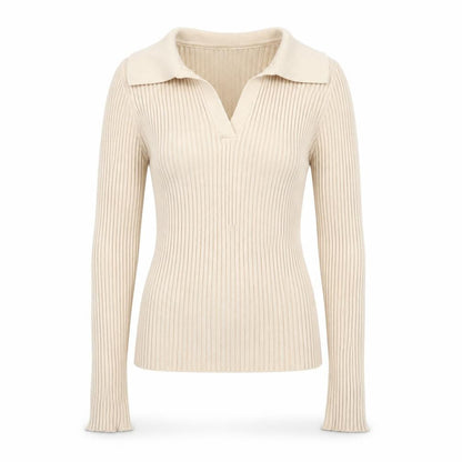 DAZY Womens Beige Collared Polyester Pullover Jumper Size M - Ribbed