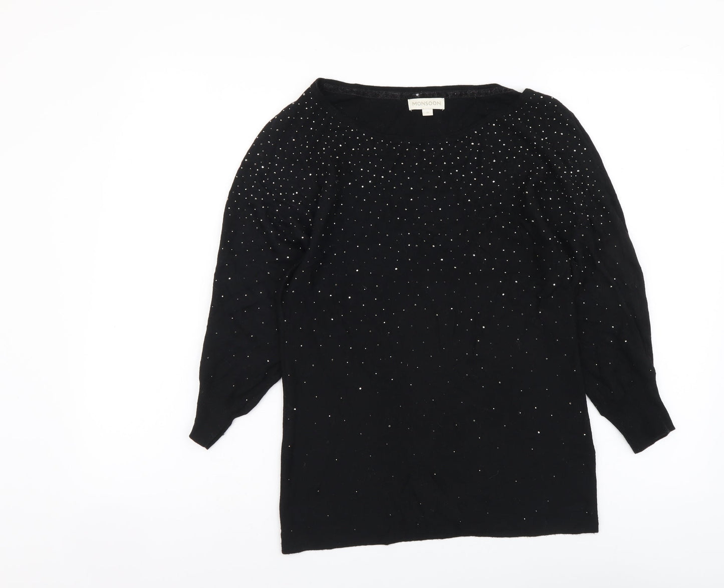 Monsoon Womens Black Boat Neck Viscose Pullover Jumper Size S