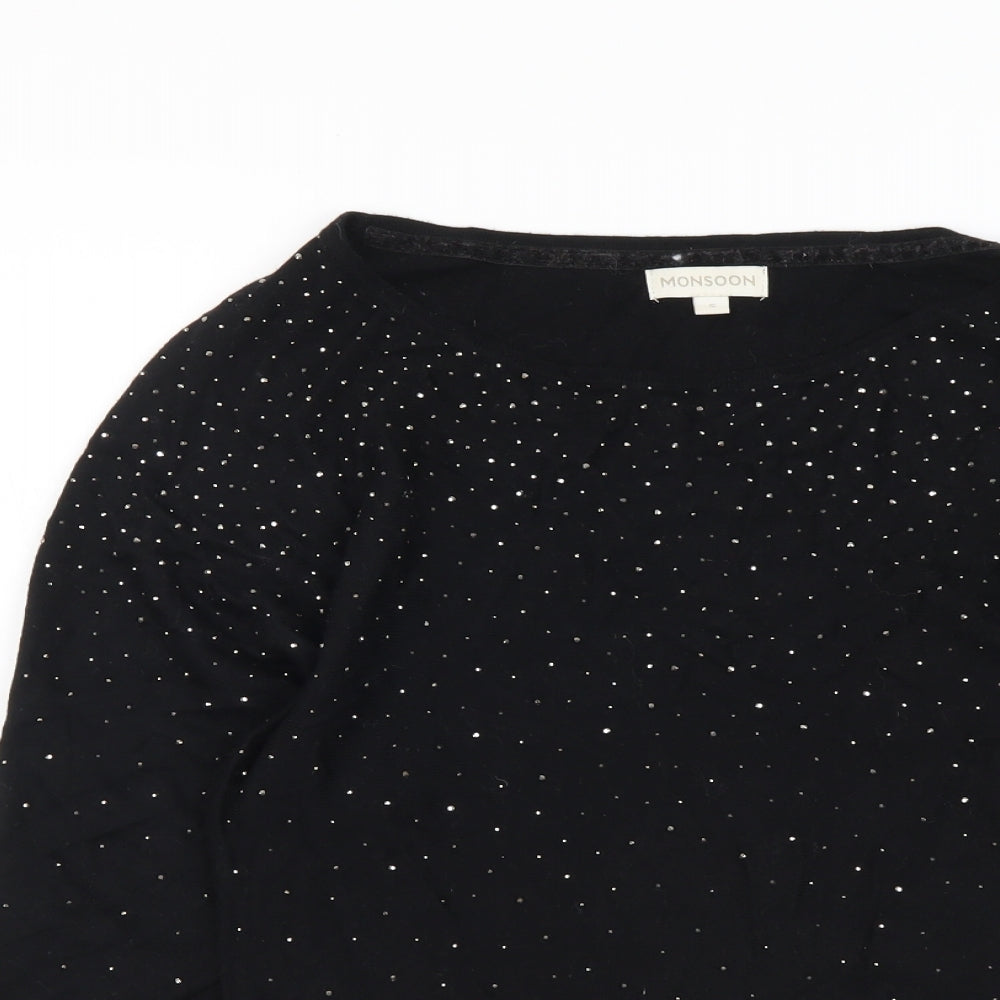 Monsoon Womens Black Boat Neck Viscose Pullover Jumper Size S