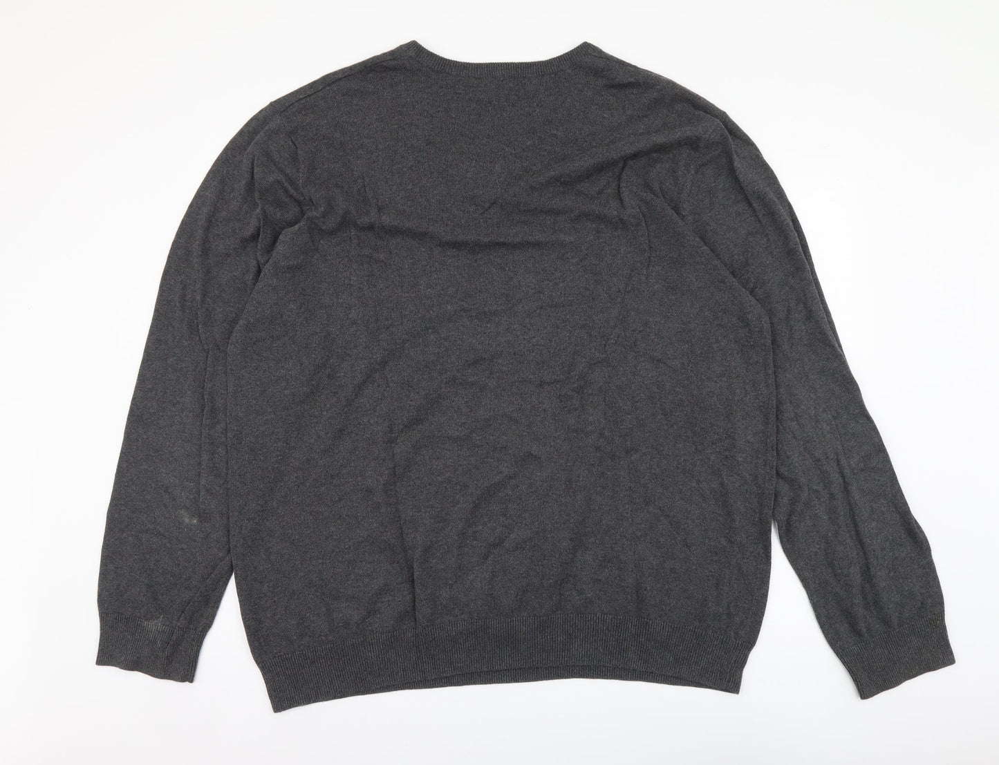Mark Law Mens Grey V-Neck Cotton Pullover Jumper Size 2XL