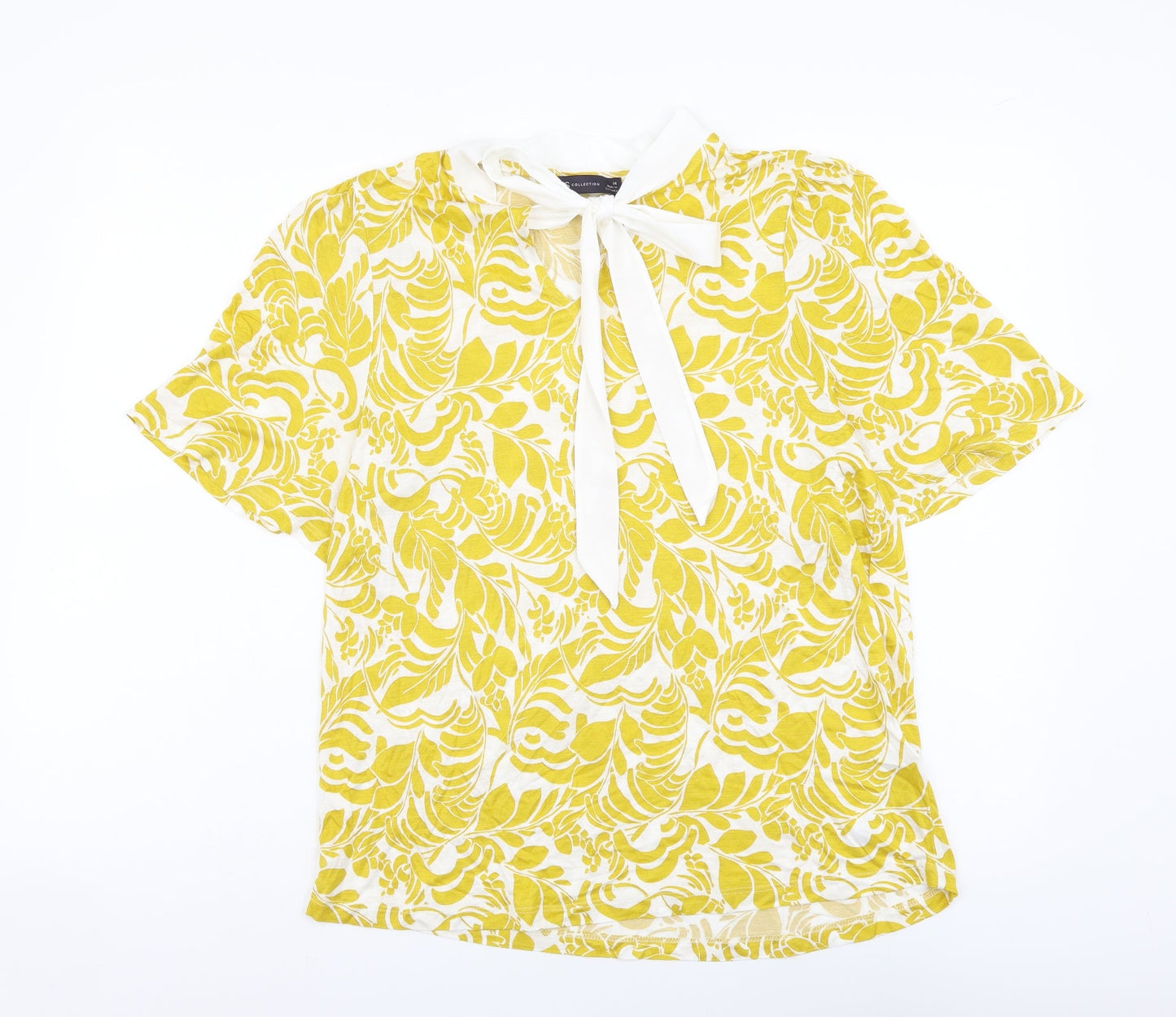 Marks and Spencer Womens Yellow Geometric Viscose Basic Blouse Size 14 Round Neck