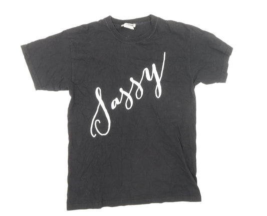 Love Womens Black 100% Cotton Basic T-Shirt Size S Round Neck - Sassy