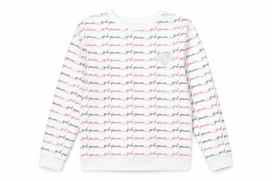 I Love Girlswear Girls White Striped Cotton Pullover Sweatshirt Size 13 Years Pullover - Girl Power, Silver Sequin Heart